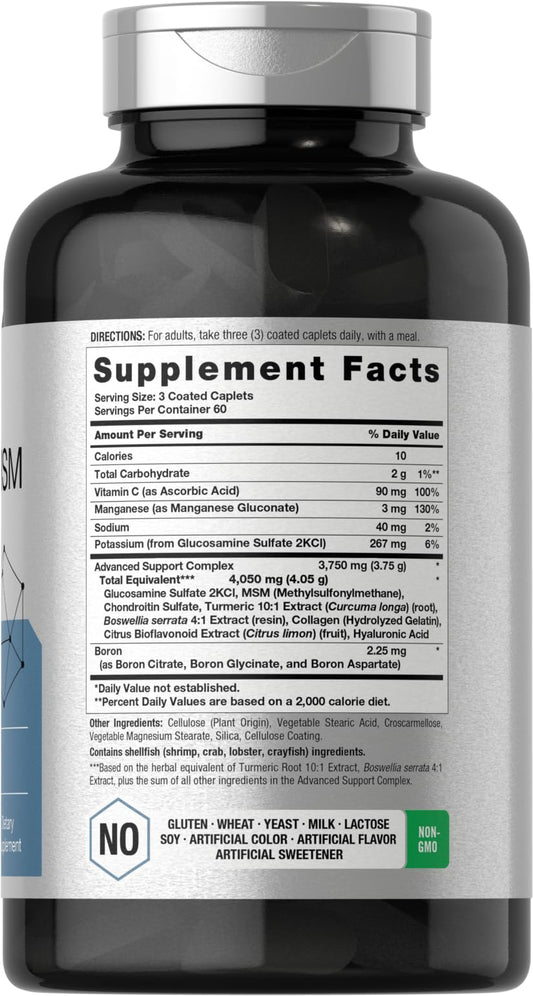 Bottle and label showing Horbaach Glucosamine Chondroitin MSM 4050 mg with turmeric