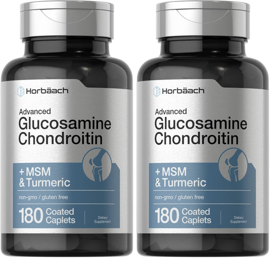 Front view of Horbäach Glucosamine Chondroitin Plus MSM & Turmeric 180-coated caplets (Pack of 2)