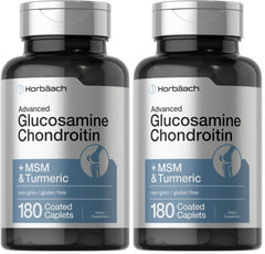 Front view of Horbäach Glucosamine Chondroitin Plus MSM & Turmeric 180-coated caplets (Pack of 2)