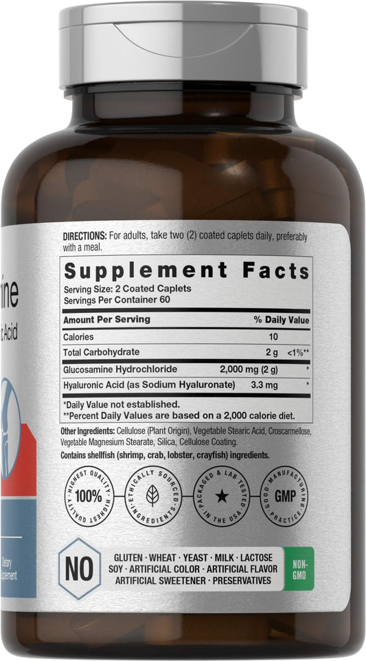 Close-up of Glucosamine HCL 2000 mg with Hyaluronic Acid formula