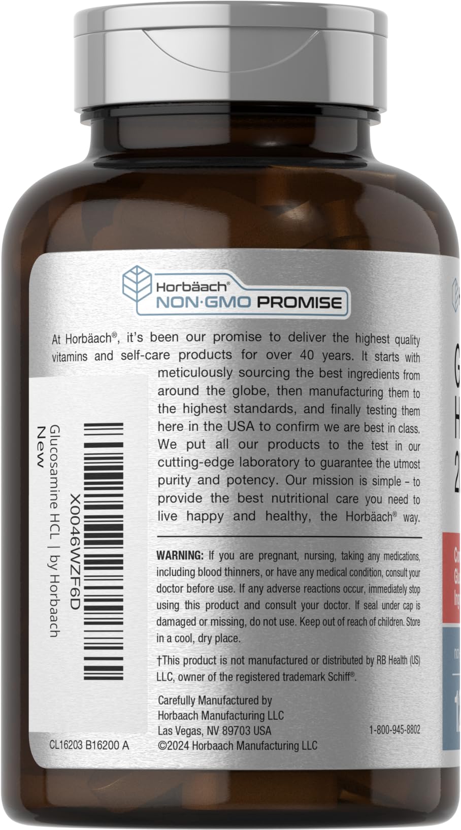 Front packaging of Horbäach Glucosamine HCL with Hyaluronic Acid