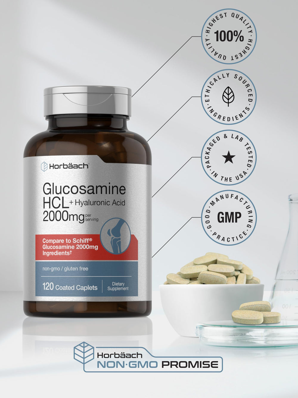 Ingredients list for Horbäach Glucosamine HCL with Hyaluronic Acid