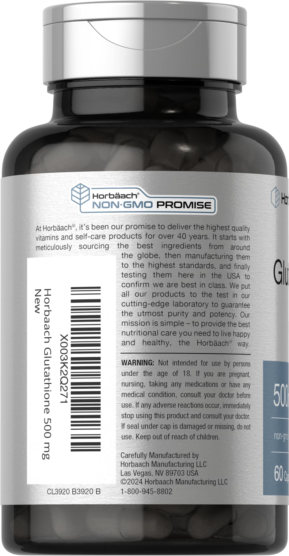 Horbäach Glutathione 500mg 60 capsules bottle