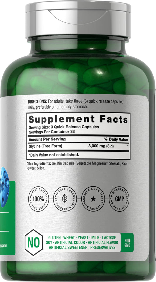 Glycine 3000mg capsules in bottle