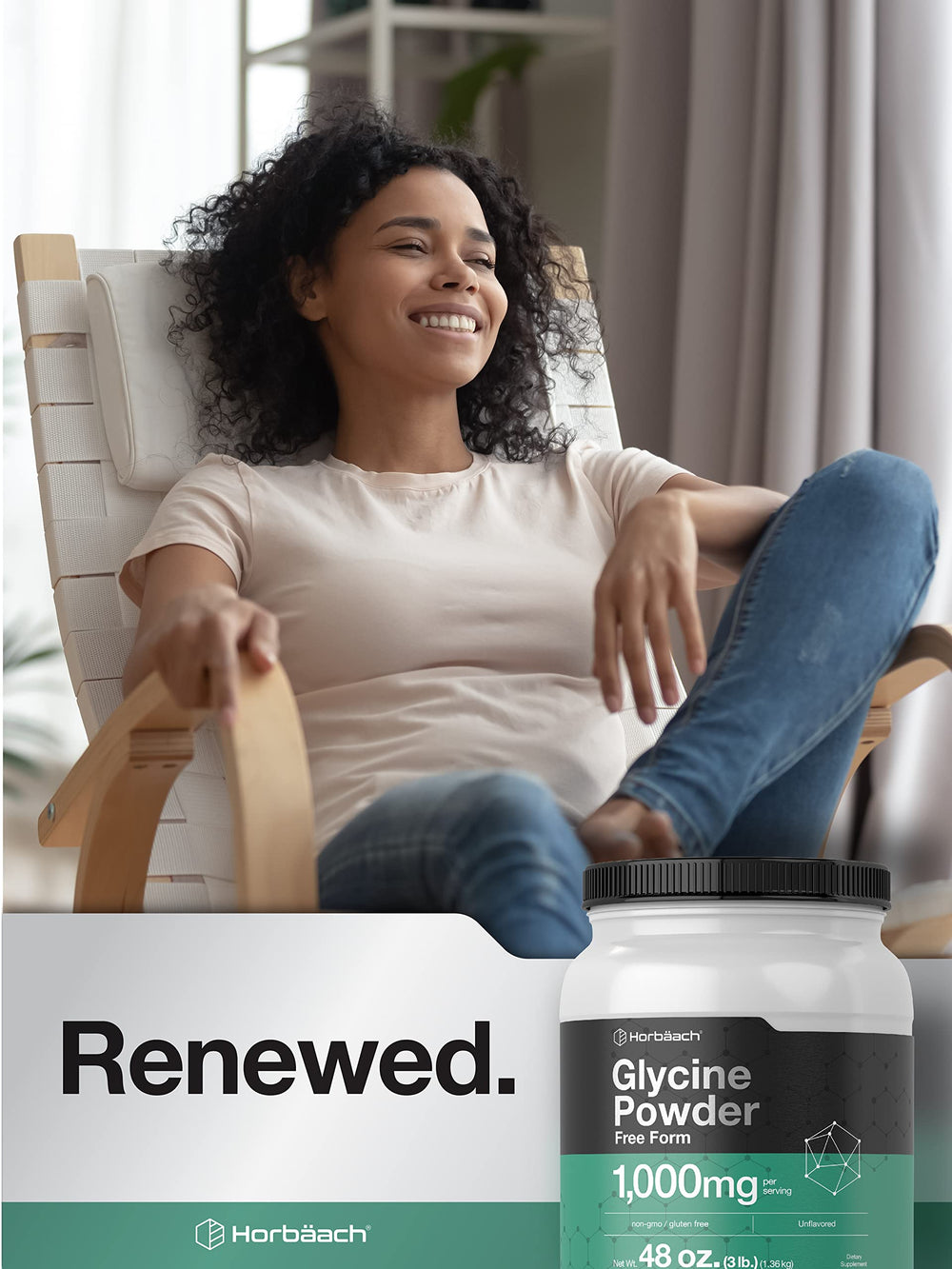 Gluten-free and non-GMO claim on Horbaach Glycine Powder packaging