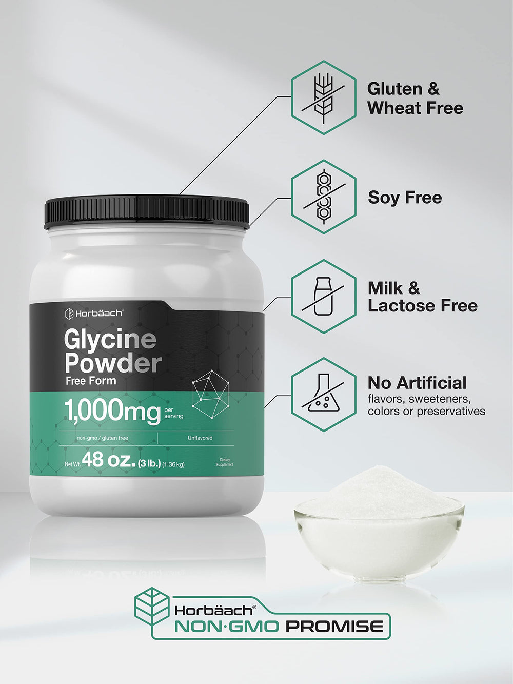 Nutrition facts for Horbaach Glycine Powder
