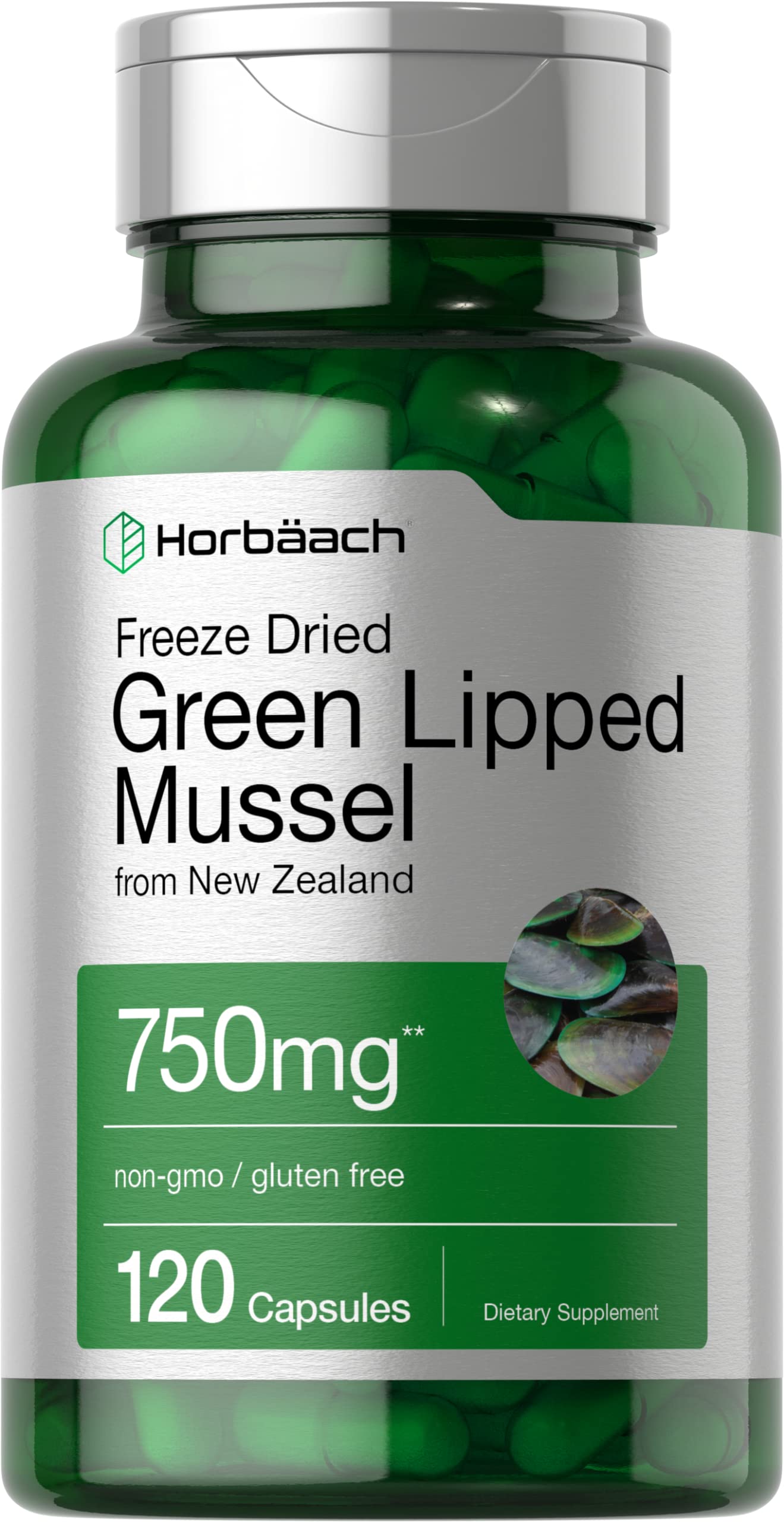 Horbäach Green Lipped Mussel 750 mg – 120 capsules from New Zealand