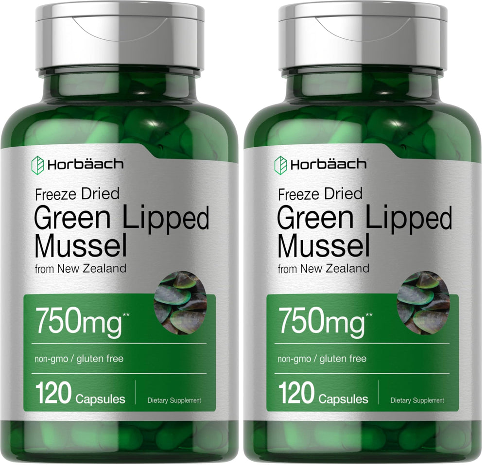 Bottle of Horbäach Green Lipped Mussel 750 mg, 120 capsules