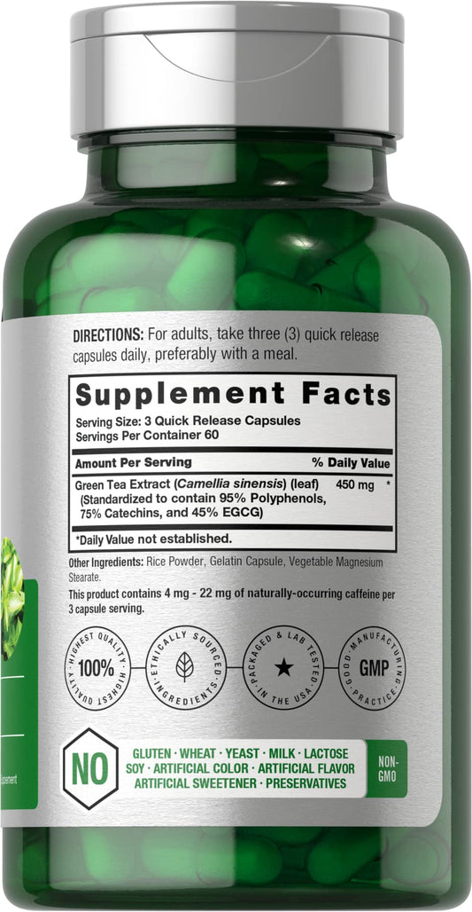 Back view with supplement facts for Horbaach Green Tea Extract Capsules