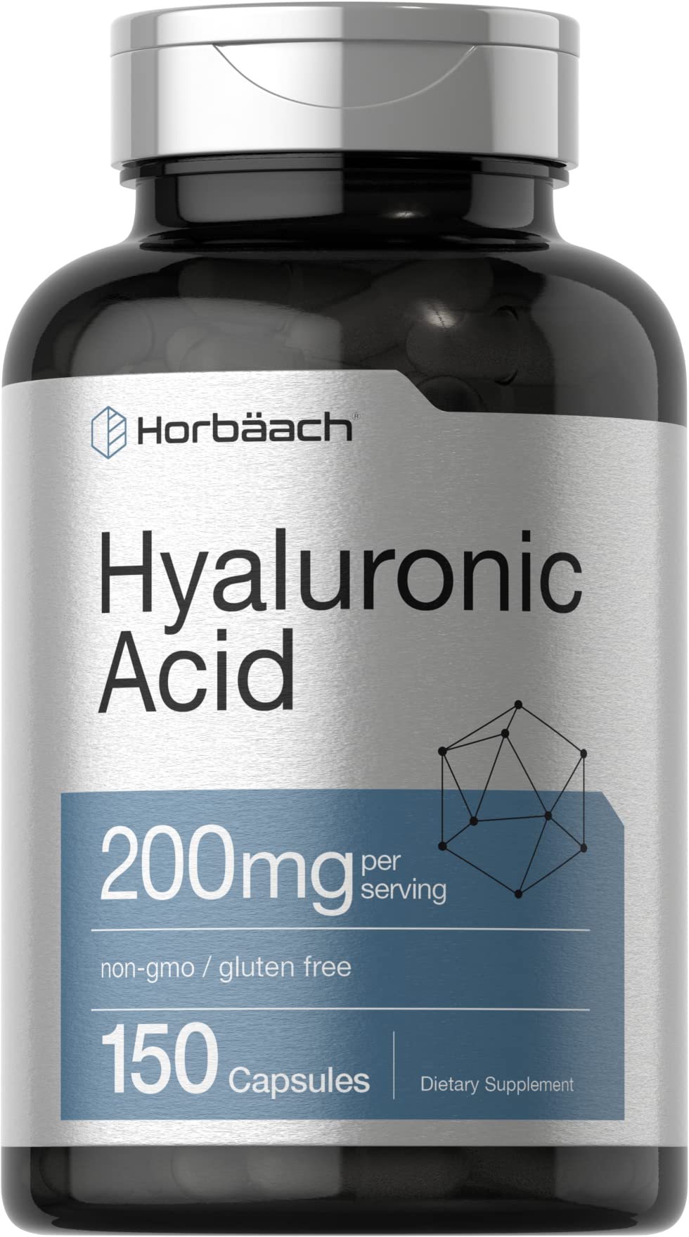 Front view of Horbäach Hyaluronic Acid Supplement bottle
