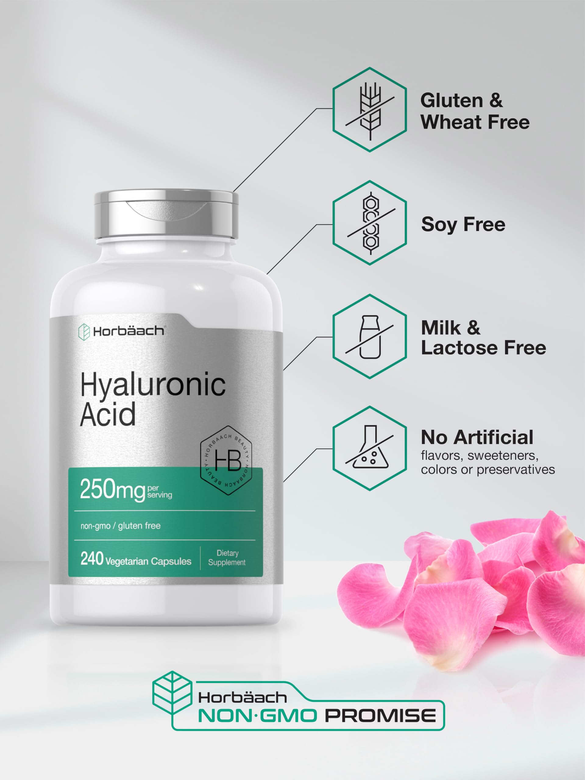 Nutrition facts label of Horbaach Hyaluronic Acid