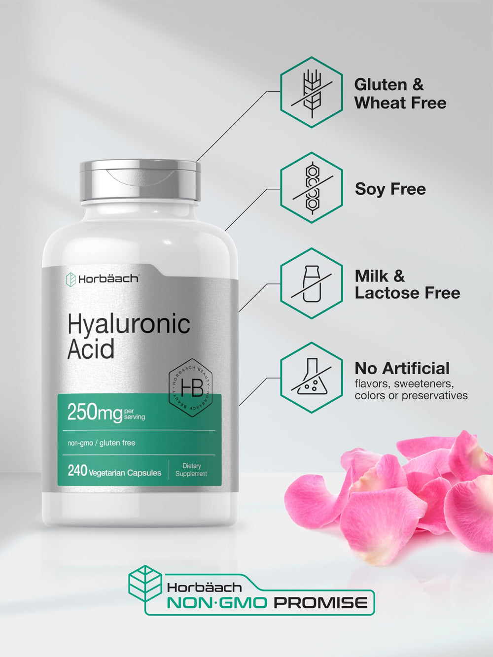 Nutrition facts label of Horbaach Hyaluronic Acid