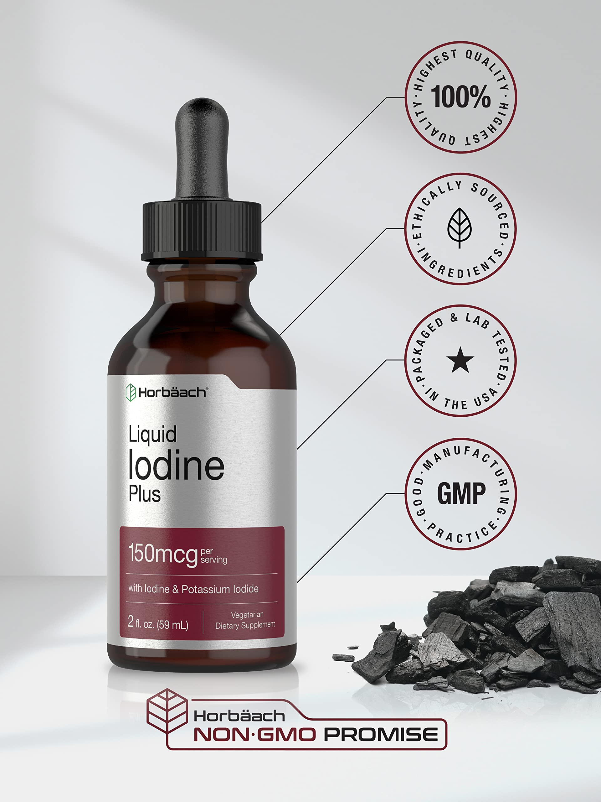 Back label of Horbäach Iodine Liquid Drops bottle