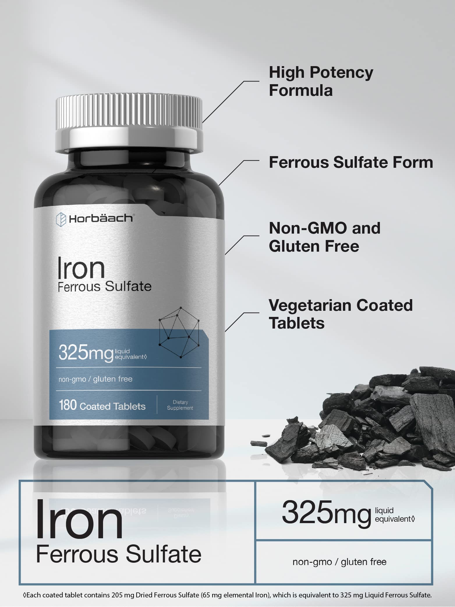 Tablets of Horbaach Iron Ferrous Sulfate 325mg
