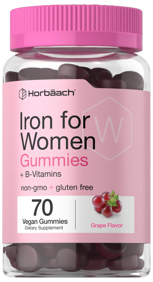 Horbäach Iron Gummies for Women bottle with grape flavor