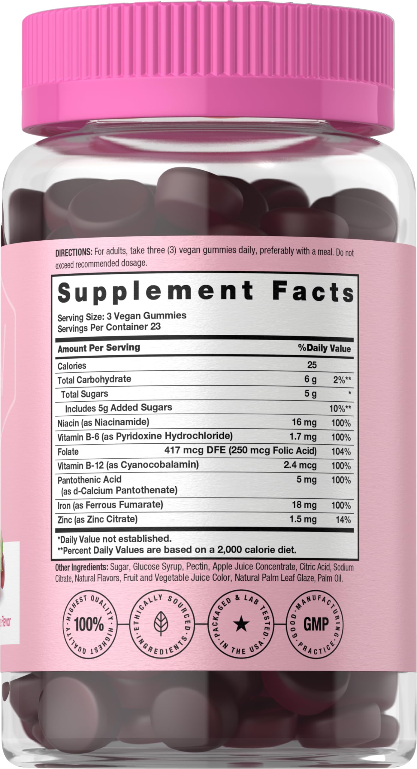 Close-up of Horbäach Iron Gummies bottle label