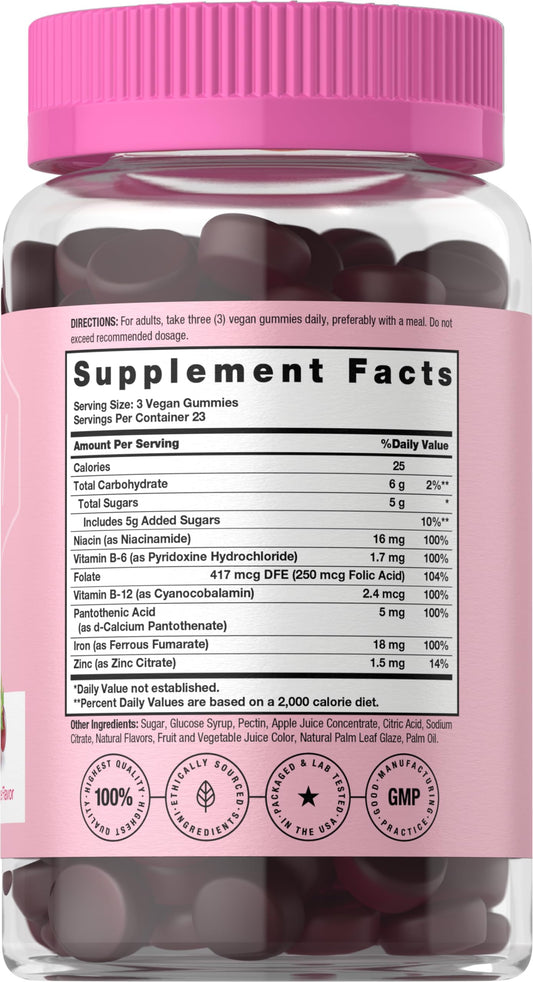 Close-up of Horbäach Iron Gummies bottle label