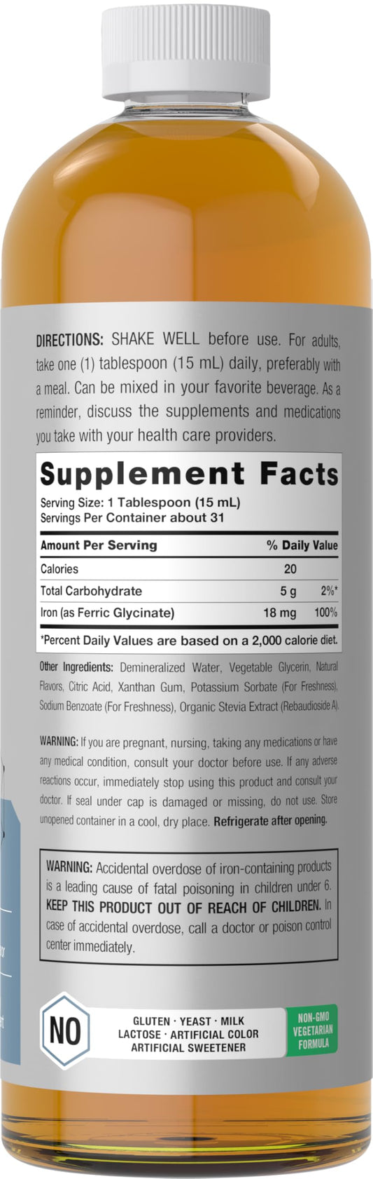 Horbäach Iron Supplement Liquid bottle label close-up