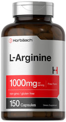 Horbäach L-Arginine 1000mg capsules bottle on white background