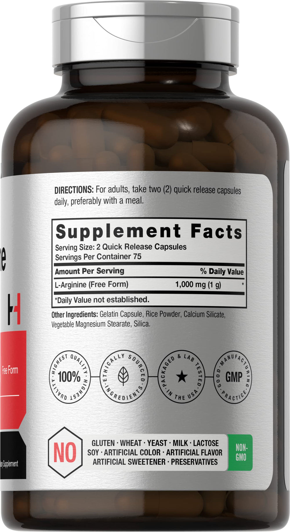 Close-up of L-Arginine 1000mg capsules