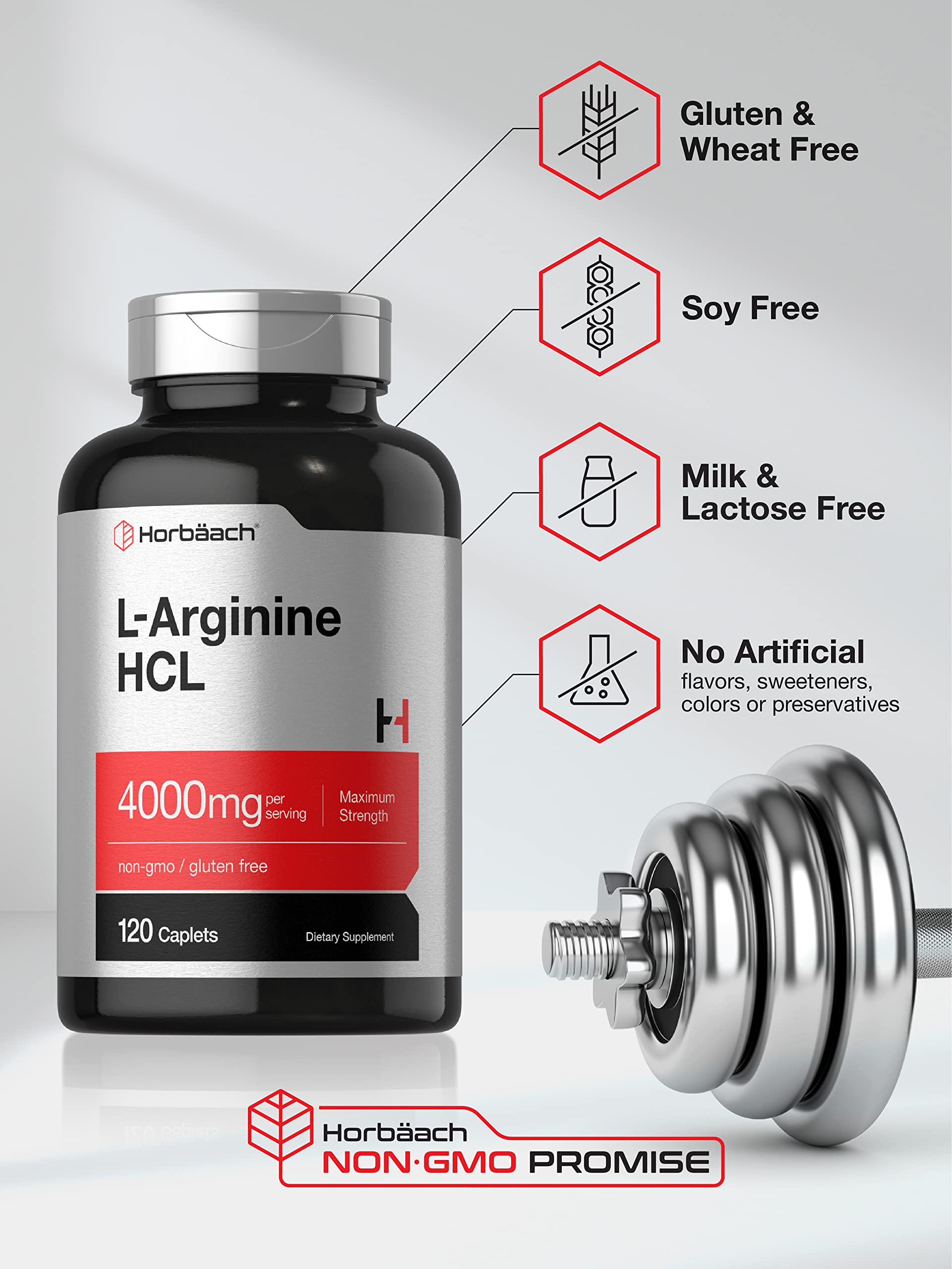 Close-up of Horbaach L-Arginine 4000mg caplets