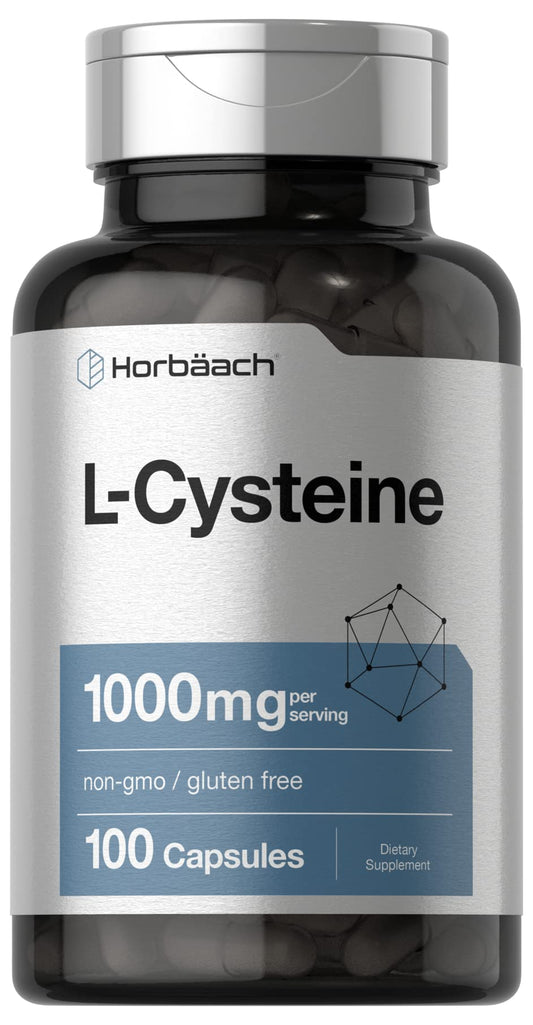 Horbäach L-Cysteine 1000mg bottle and capsules