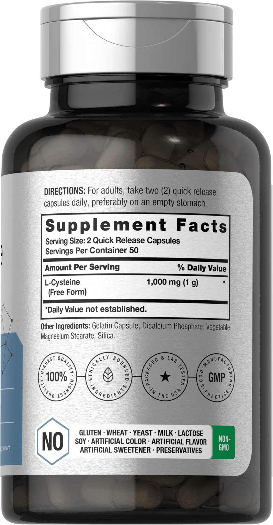 Back of Horbäach L-Cysteine 1000mg bottle