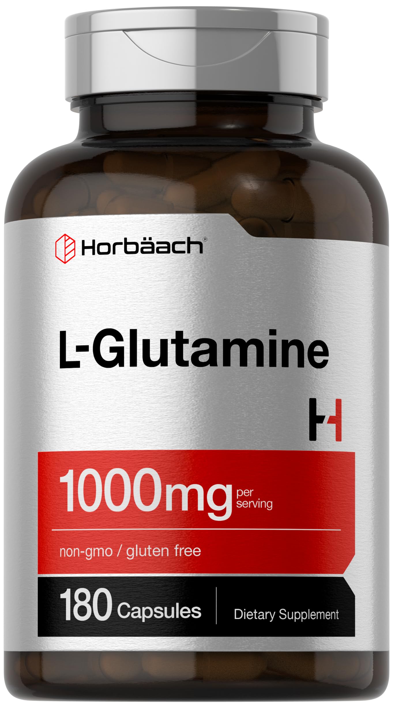 Horbaach L-Glutamine capsules 1000mg bottle – 180 count