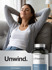 Nutrition facts label for Horbaach L-Theanine 200 mg