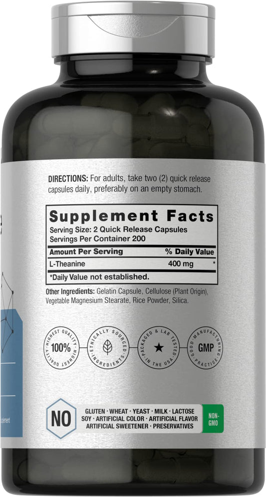 Close-up of Horbaach L-Theanine 400mg capsules