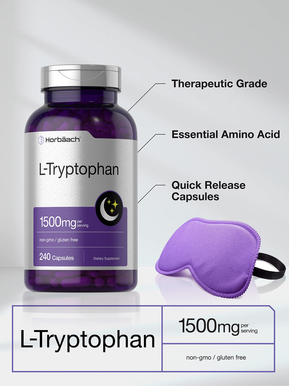 Label detail showing 1,500 mg L-Tryptophan per serving