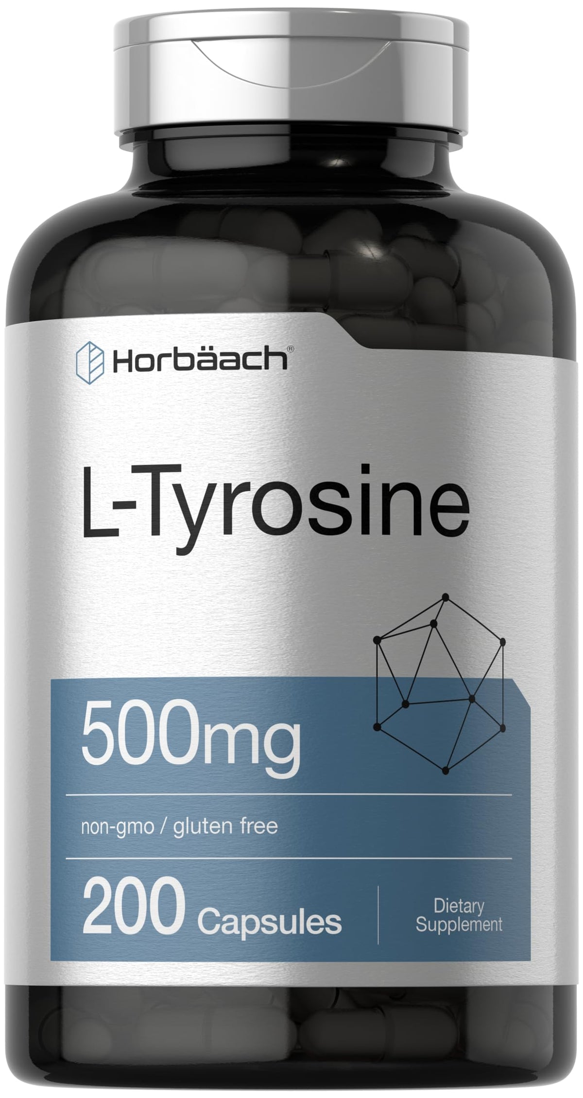 Horbäach L-Tyrosine 500mg bottle front label