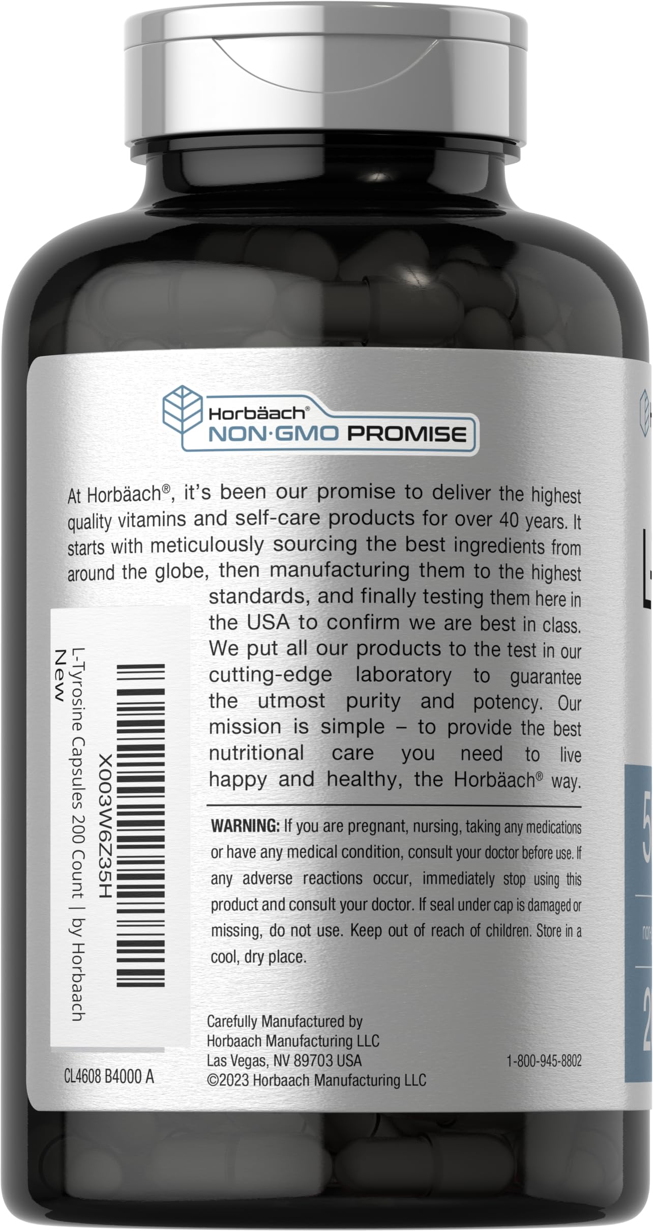 Horbäach L-Tyrosine 200-count bottle