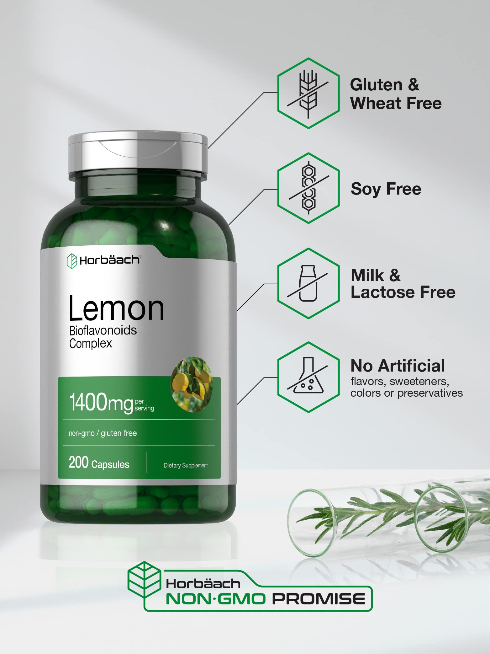 Horbäach Lemon Bioflavonoids bottle on white background