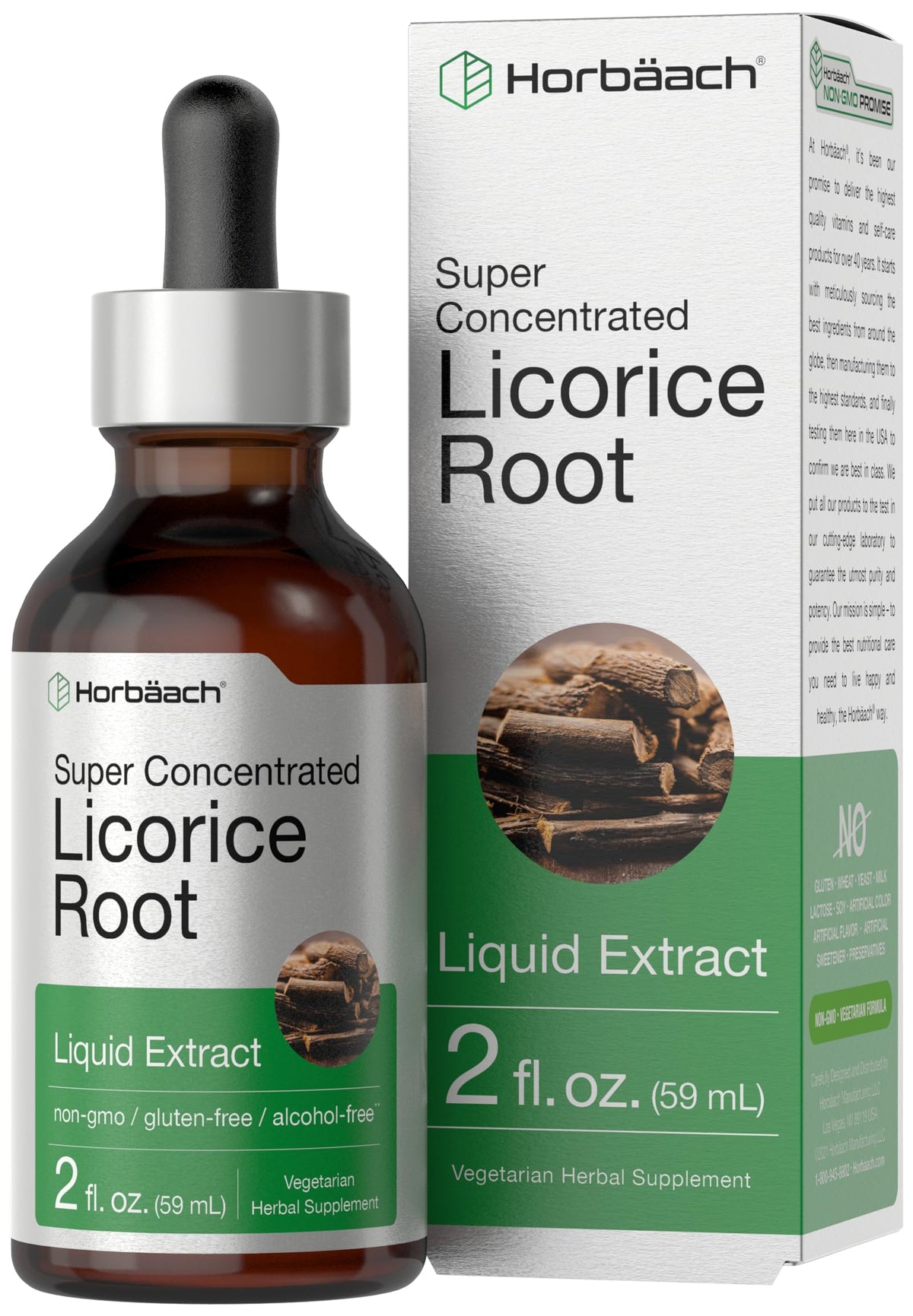 Horbäach Licorice Root Extract bottle label 2 oz alcohol-free tincture