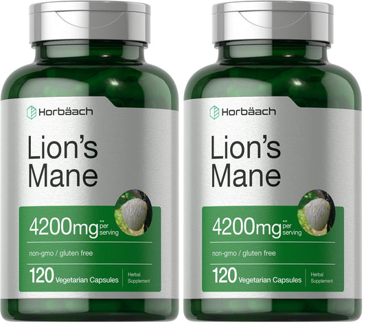 Horbäach Lions Mane Mushroom Extract bottle with 120 capsules