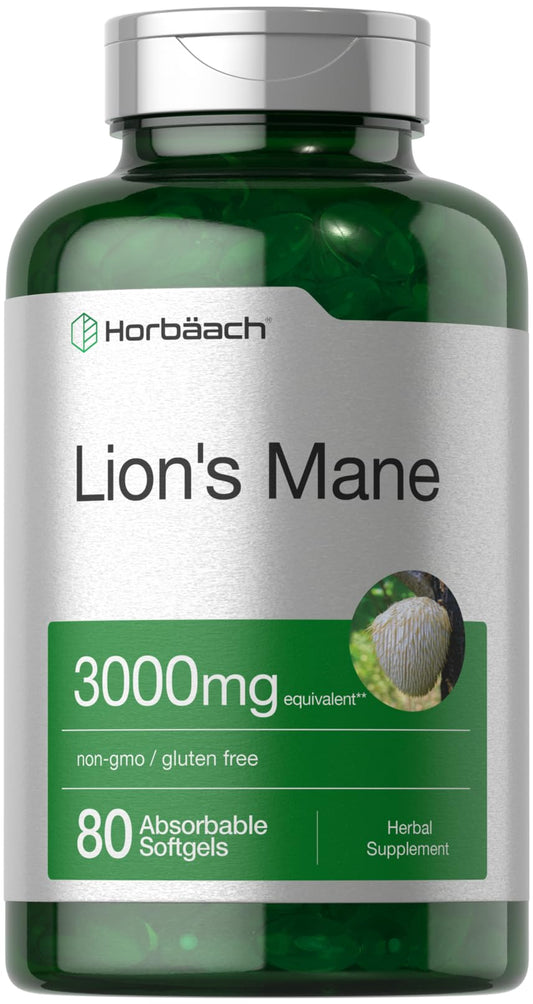 Horbäach Lions Mane supplement bottle front view