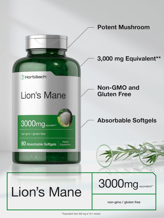 Close-up of Lions Mane label showing 3000 mg