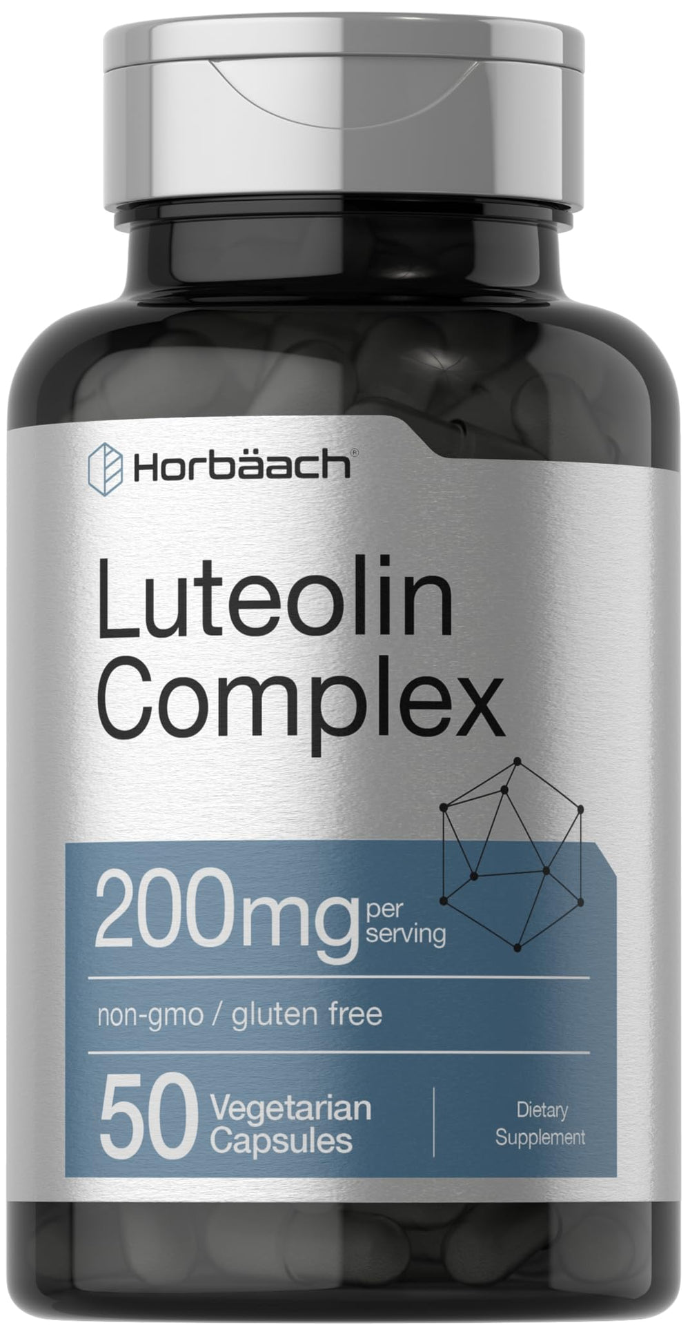 Bottle of Horbaach Luteolin Complex Supplement with 50 capsules