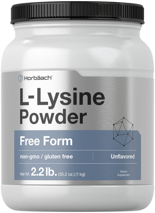 Front view of Horbaach L-Lysine Powder 2.2 lb container
