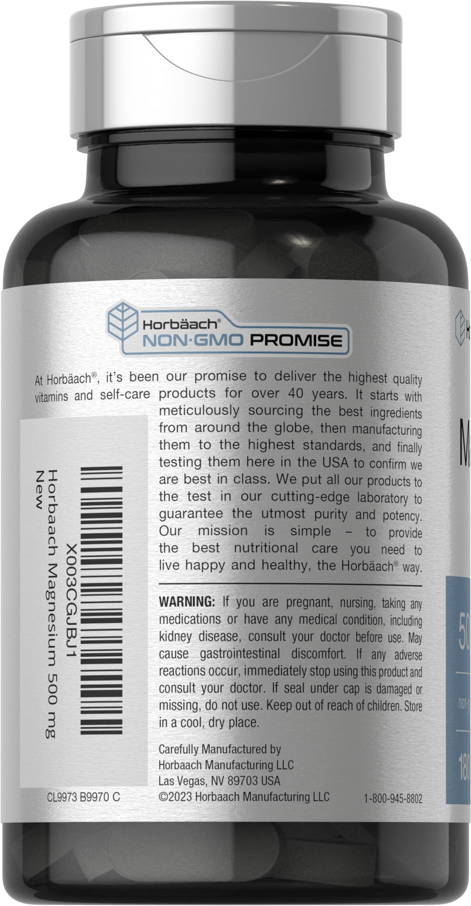 Gluten Free Horbaach Magnesium 500mg 180 Caplets