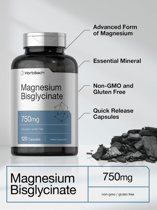 Product label for Horbäach Magnesium Bisglycinate 750mg