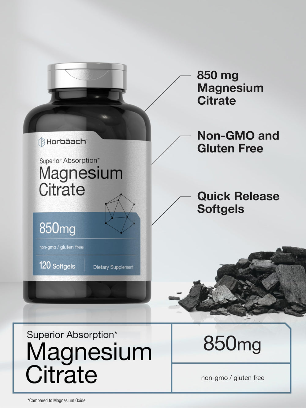 Front view of Horbäach Magnesium Citrate 120 softgels bottle