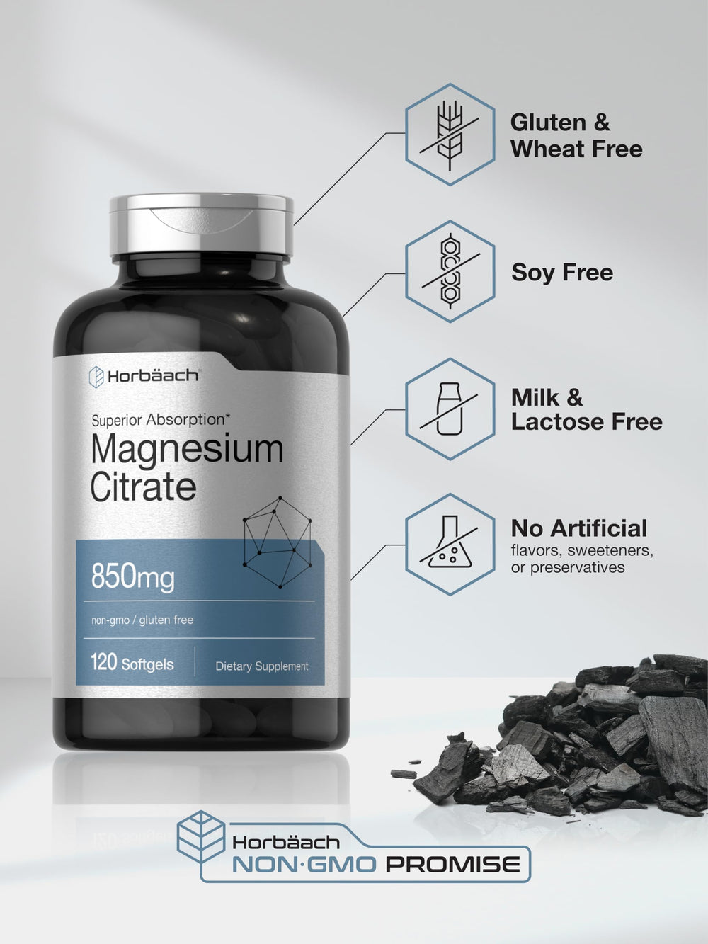 Supplement facts panel for Horbäach Magnesium Citrate 850 mg