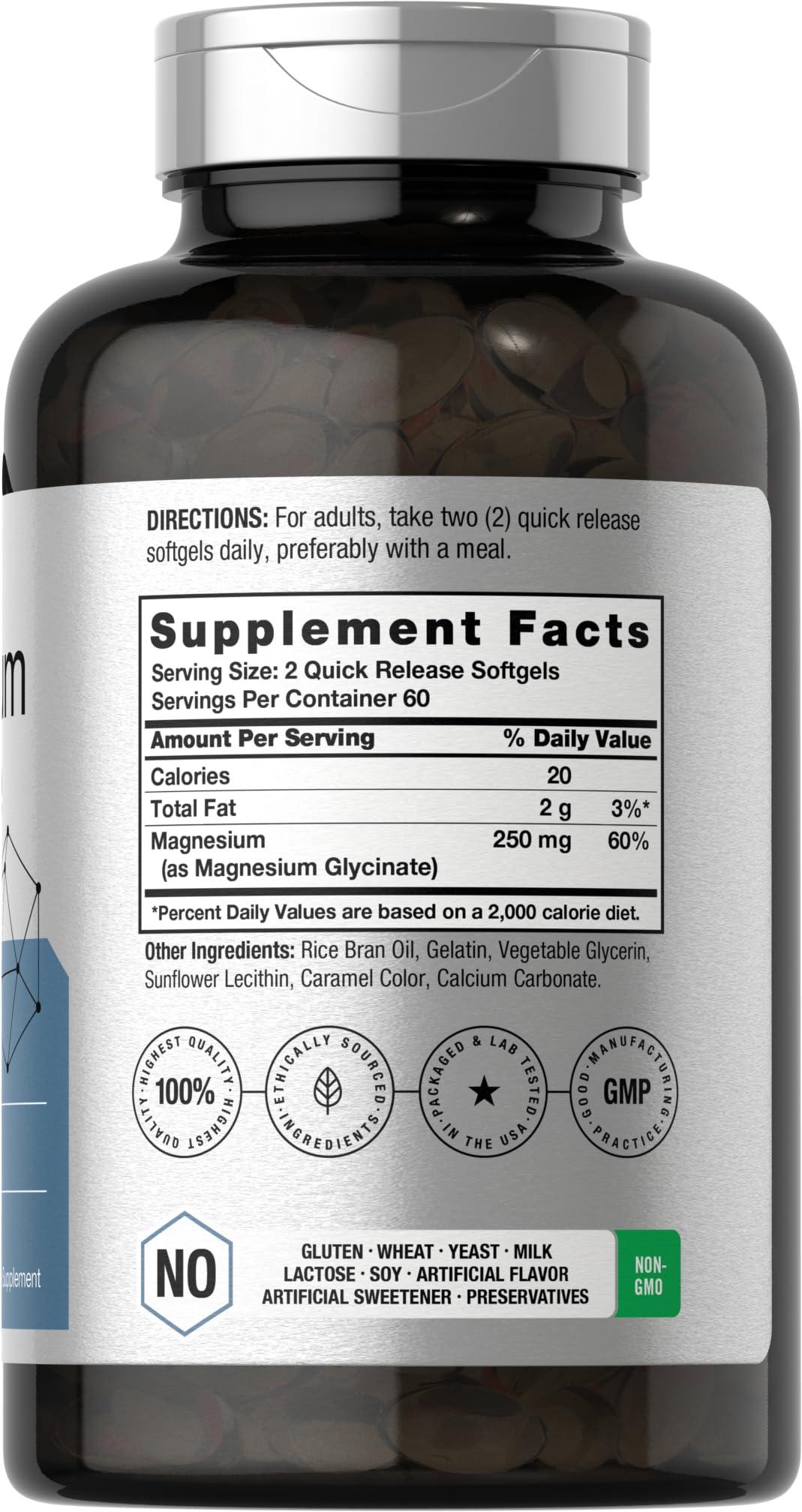 Close-up of Magnesium Glycinate softgels capsules