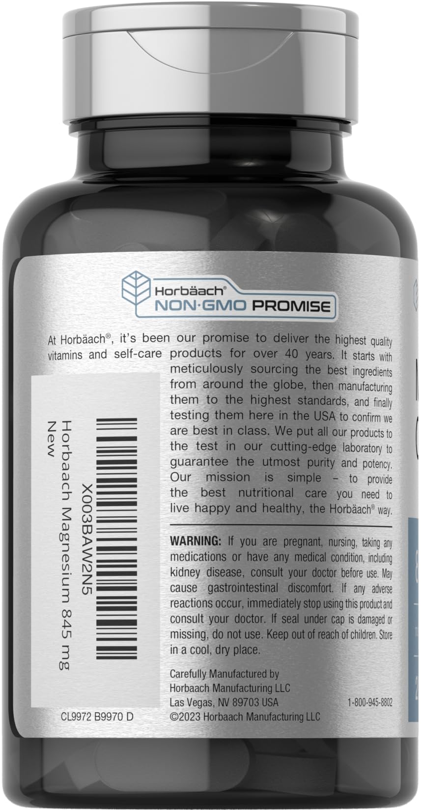 Ingredient panel for Horbaach Magnesium Oxide coated caplets