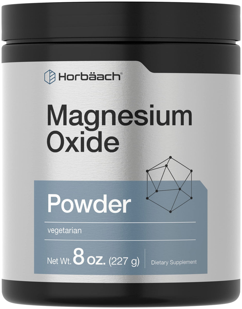Horbäach Magnesium Oxide Powder bottle label showing 400 mg per serving