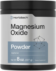Horbäach Magnesium Oxide Powder bottle label showing 400 mg per serving