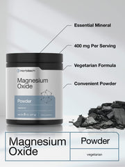 Nutrition facts label on Horbaach Magnesium Oxide Powder bottle