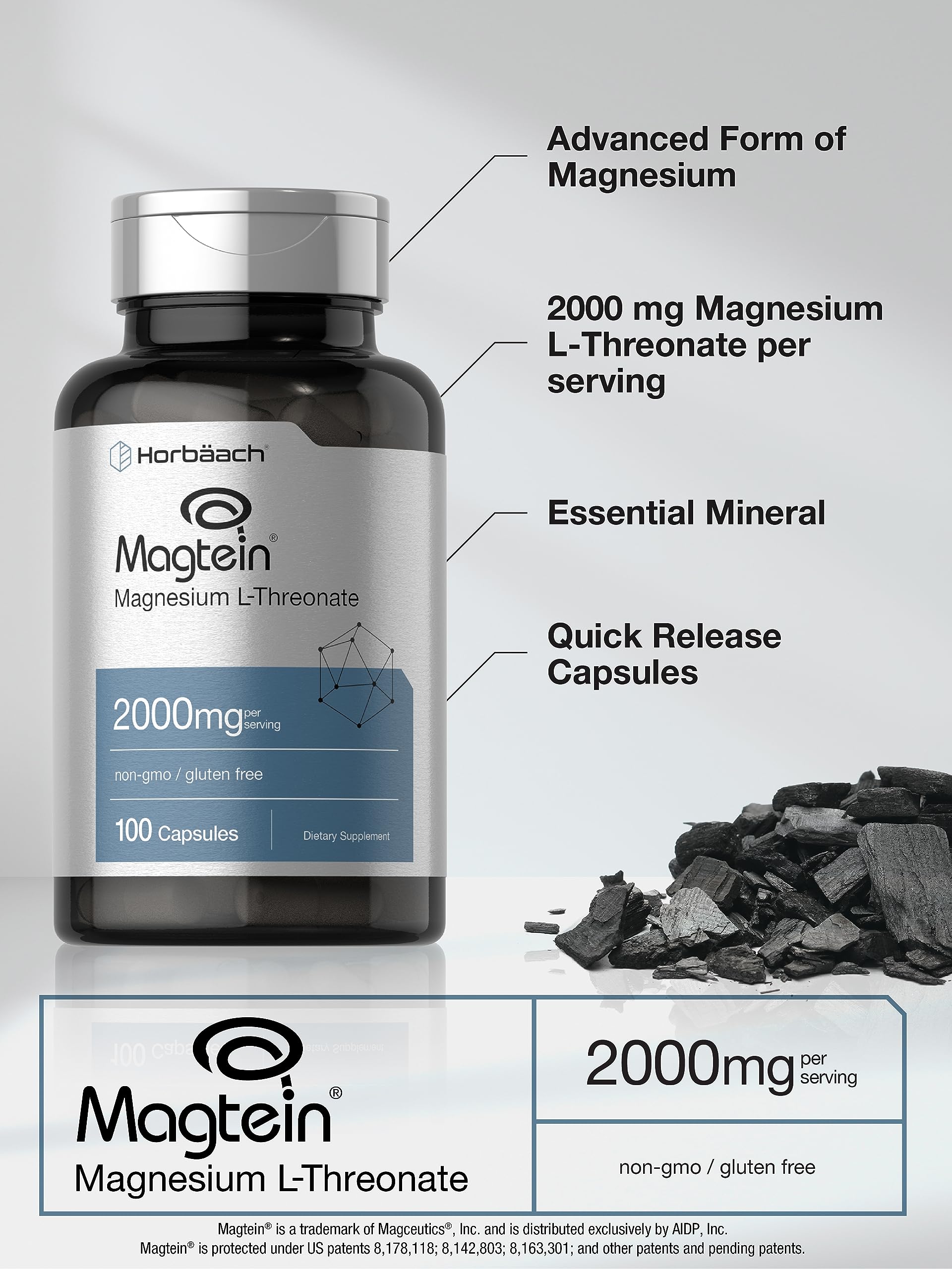 Ingredient and supplement facts panel of Horbaach Magtein